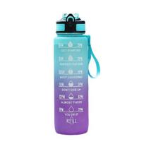 1000 ml sportinio vandens butelio motyvacinis šiaudų butelis su laiko žymekliu, nepralaidus geriamasis butelis namuose lauke violetinė/žalia
