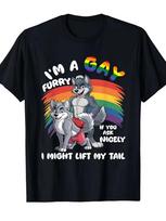 2026 Summer New Cotton Relaxing Unisex Fun Furry TShirt Fox and Dog Pattern I Am Furry Slogan Comfortable Crew Neck Short Sleeve S