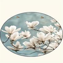 1pc HKStorage Fresh Magnolia Butterfly Round Area Rug - Washable Polyester Non-Slip Mat for Living Room, Dining Room, Bedroom 80cm
