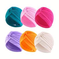 6 vnt. megztos turbaninės kepurės moterims, tampri mazgo galvos apdangalas, vienspalvis chemoterapijos hidžabas, indiška kepurė, minkštų skarelių rinkinys 6 pieces pack blue