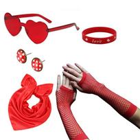 Meier Heart-shaped glasses, red polka dot earrings, red bandana, fishnet gloves, silicone wristband One size fits all