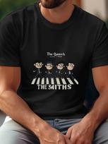 The Queen is The Smiths Cartoon Graphic T-shirt - 180g Cotton Retro Short Sleeve Crew Neck Tee with Abbey Road-Inspired Design S