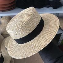 7cm Wide Brim Boater Cap Ribbon Round Flat Top Wheat Straw Hats Sun Beach hat Summer Women kentucky derby Hat Sombreros Mujer gray