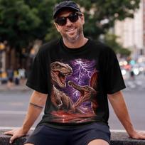 Vintage Spinosaurus Battle T-Shirt Lightning Prehistoric Graphic Tee S