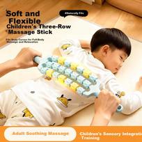 Duweike Children's Massage Stick Flexible Wolf Tooth Roller Fascia Muscle Relaxation Long Sensory Integration Training 3 Rows Blue Yellow