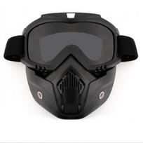 Motorcycle Off-Road Riding Goggles With Windproof Face Shield Removable Temples Adjustable Head Strap PC Lens Safety Protective Black Frame Gray Lens