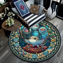 Oceanic Treasures Whimsy Round Area Rug Under Office Chairs Bedroom Living Room Home Decor 80cm x 80cm