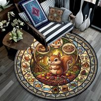 Squirrels Forest Adventure Round Area Rug Under Office Chairs Bedroom Living Room Home Decor 80cm x 80cm
