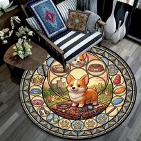 Corgi Kingdom Glass Round Area Rug Under Office Chairs Bedroom Living Room Home Decor 80cm x 80cm