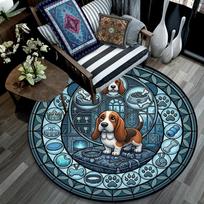 Glass Dog Portrait Round Area Rug Under Office Chairs Bedroom Living Room Home Decor 80cm x 80cm