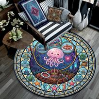 Undersea Kingdom Round Area Rug Under Office Chairs Bedroom Living Room Home Decor 80cm x 80cm