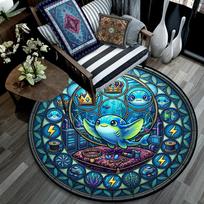 Electric Whale Kingdom Round Area Rug Under Office Chairs Bedroom Living Room Home Decor 80cm x 80cm