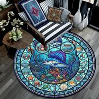 Ocean Life Glass Round Area Rug Under Office Chairs Bedroom Living Room Home Decor 80cm x 80cm