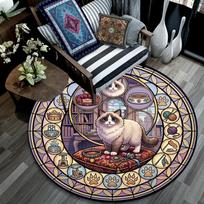 Royal Cat Kingdom Round Area Rug Under Office Chairs Bedroom Living Room Home Decor 80cm x 80cm