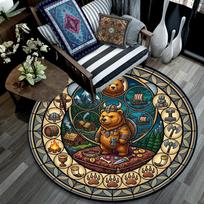 Bear Legend Round Area Rug Under Office Chairs Bedroom Living Room Home Decor 80cm x 80cm