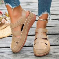 Women Peep Toe Wedge Platform Sandals Adjustable Velcro Plus Size Summer Shoes 36 chaki