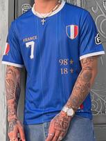 France National Team #7 Jersey Retro Blue Football T-Shirt, Striped Vintage Soccer Fan Top, 98 18 Star Edition, Y2K Streetwear S