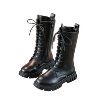 Girls White Lace-Up Boots Booties Side Zipper Soft Bottom Leather Dress/School Riding Boot Kids Autumn/Winter Fashion Mid Boots 27