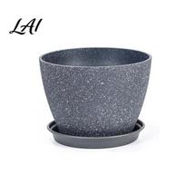 Sturdy Flower Planter for Deck Grey Flowerpot with Saucer Modern Drainage Plastic Plant Pot Holes Lightweight Indoor Outdoor Use Patio S tamsiai pilka spalva