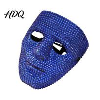 Unique Halloween Party Accessory Rhinestone Full Face Mask Sparkly Masquerade Mask for Expressive Stage Performance Dance Performance Lightweight mėlyna