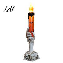 Pumpkin And Bat Print Decor Halloween LED Ghost Candle Light Spooky Hand Lamp Safe Indoor Lamps Tabletop Decor Horror Light for Party Haunted House oranžinė