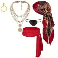Eye Mask Pirate Costume Accessories Waist Belt Halloween Pirate Cosplay  Carnival Party 5pcs red
