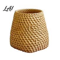 Resin Pen Holder Faux Rattan Holder Woven Style Makeup Brush Boho Desktop Organizer Multi-functional Pencil Cup for Home Office A