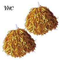 Hand Flowers 2Pcs Metallic Cheerleader Pompoms with Non-Slip Handle Non-slip Pom Poms Sports Events Dancing Atmosphere props Plastic auksinė