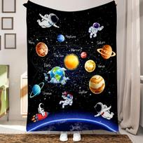 Astronaut Planet Print Blanket Warm Comfortable Flannel Blanket For Sofa Bed Couch Office Multi-purpose Blankets Gift All Season Size: 75*100cm, Weight: 230 GSM