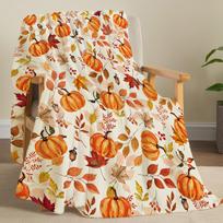 Rudens Padėkos dienos pledas Klevo lapas Moliūgas Flanelės spaudinio pledas Super minkštas jaukus miego pledas Puiki namų dovana jai Size: 75*100cm, Weight: 280 GSM white