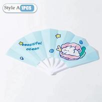 1-50PCS Summer Cute Cartoon Folding 7-fold Fan Portable Hand Held Fan Plastic Cartoon Folding Fan Cute Home Decoration As Gifts 43.5x24cm