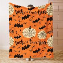 Mid-Century Style Flannel Throw Blanket - All-Season Comfort, Digital Hallowmas Theme Print, Soft Knitted Polyester Throw Size: 75*100cm, Weight: 230 GSM