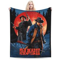 Red Dead Redemption 2 Blankets Travel Office Flannel Throw Blanket For Bedroom Super Warm Custom DIY Bedspread Birthday Present Size: 75*100cm, Weight: 230 GSM