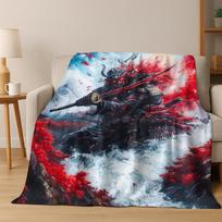Japanese Samurai Bushido Katana Flannel Blanket Soft Warm Blanket for Bedroom Living Room Bed Office Travel Camping Picnic Gift Size: 75*100cm, Weight: 230 GSM