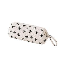 Bowknot Hair Dryer Storage Bag Quilted Texture Toiletry Organizer Pouch  Makeup Accessories A-White