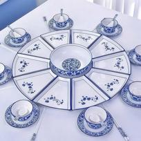 Shield Point Underglaze Blue & White Fan Platter Dinnerware Set