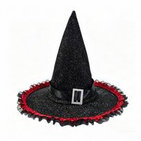 Gothic Halloween Wrinkled Witch Hat Lace Trim Glitter Pleated Wizard Hat  Cosplay Event Style C