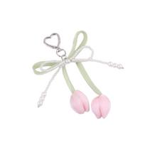 Cartoon Pearl Tulip Keychain Handmade Heart Bag Charm Cute Tulip Pendant  Car Accessory rožinė