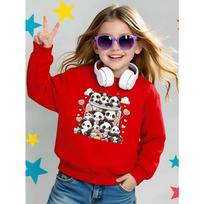 Kids Sweatshirt,Cute Pandas Candy Jar Crew Neck Fashion Sweatshirt, Autumn and Winter Top, Children's Sweatshirt 110 raudona