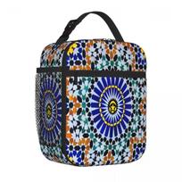 Bestselling Arabic Tiles Moroccan Mosaic Vintage Food Tote Bag Beach Outing Kids Lunch Bag One Size