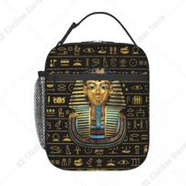 Ancient Gold Pharaoh Egypt King Tut Insulated Lunch Bag for Women Portable Egyptian Hieroglyphic Cooler Thermal Lunch Tote One Size