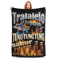 Tung Tung Tung Sahur Meme Blanket Cover Fleece Italian Brainrot Ultra-Soft Throw Blankets for Outdoor Travel Bedspread Size: 75*100cm, Weight: 230 GSM