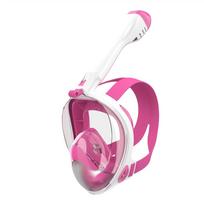 Full Face Snorkeling Mask Nose Purge Eye Covering X-cross Straps All in One Integrated Snorkel Equipment Pool Swimming Goggles S/M rožinė