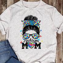 Autism Mom Life Messy Bun Sunglasses Bandana Mother’s Day - Support & Advocate Tee - Autism Mom M