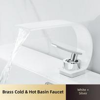 Creative Single-Hole Deck Mounted Brass Waterfall C Bend Moon Faucet Single Handle Touch Sensor Contemporary Design Hot Basin (as the picture,Brass)