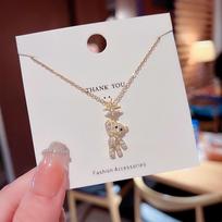 Obega Lovely Bear Necklaces for Women Cubic Zircon Inlaid Gold Color Neck Chain Female Necklaces Cute Jewelry Pendant auksinė