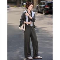 Women's Striped Vest, Shirt & Wide-Leg Pants 3-Piece Set XL pilka