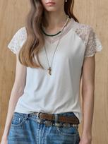 Maja Raglan Lace Block V-Neck T-Shirt White/Free