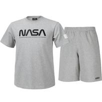 Nasa Unisex Cotton Blend Training T-Shirt + Knee-Length Cotton Shorts Set [Light Melange] 95