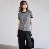 Women's Slim Fit Ribbed Letter T-shirt M viržių pilka spalva
